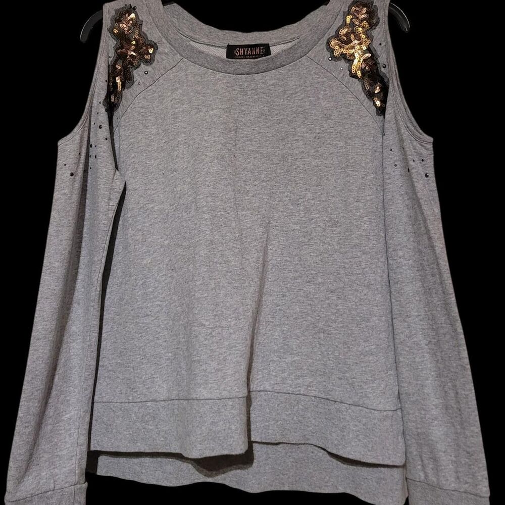 Shyanne Women's Grey Blouse, Cold Shoulder Long Sleeve, Medium